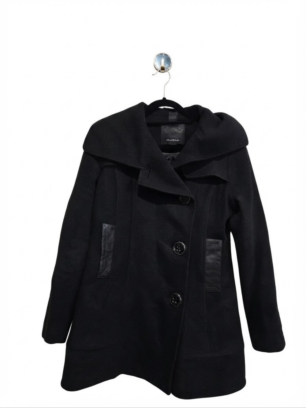 Mackage Black Wool Cashmere Peacoat Jacket Leather Trim Size M Made in Canada